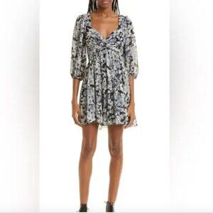 NWT CINQ À SEPT 'Harlie' Floral-Print Tiered Balloon Sleeve Mini-Dress